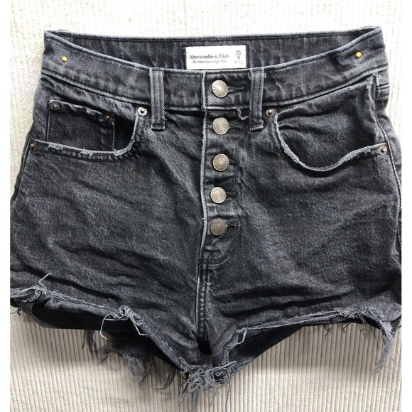 Abercrombie & Fitch The Mom Shorts High Rise Size 25/0 Black Wash Button Fly - Picture 1 of 13